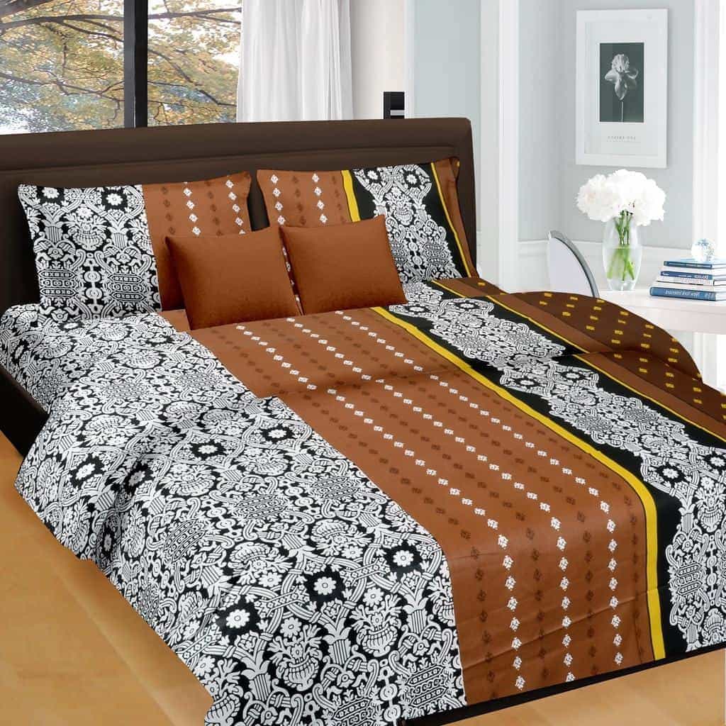 Black-Brown Floral Pattern Double Bed Sheet